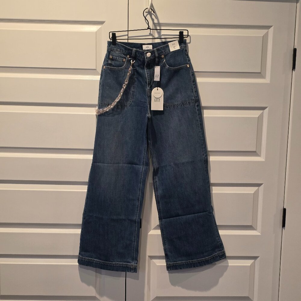 NWT: Gap × Cult Gaia High Rise Wide Leg Chain Jeans - Picture 6 of 9